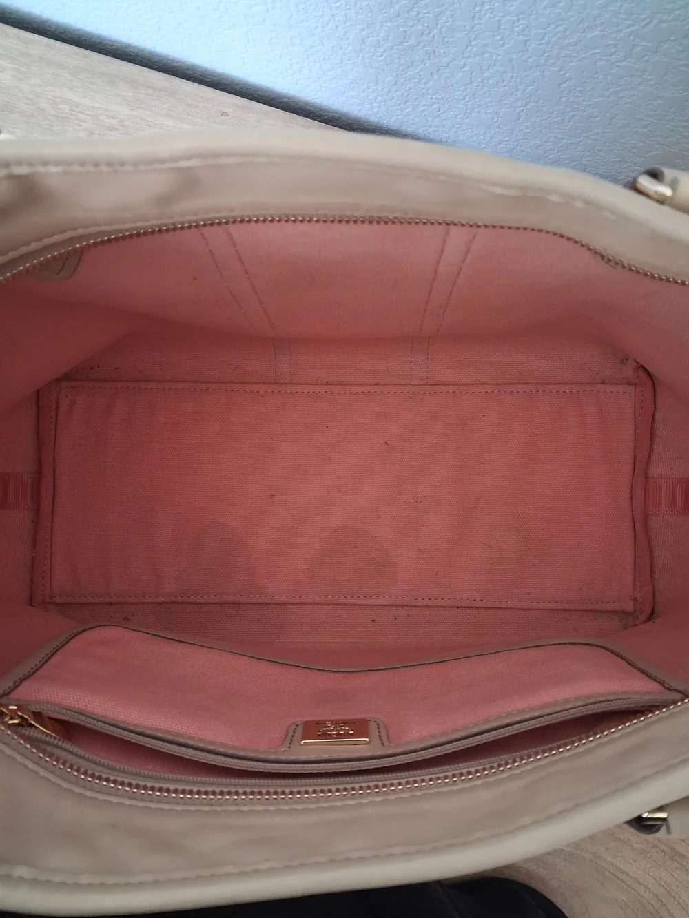 MCM Beige Canvas Tote with Pink and Mint Stripe - Picture 4 of 5